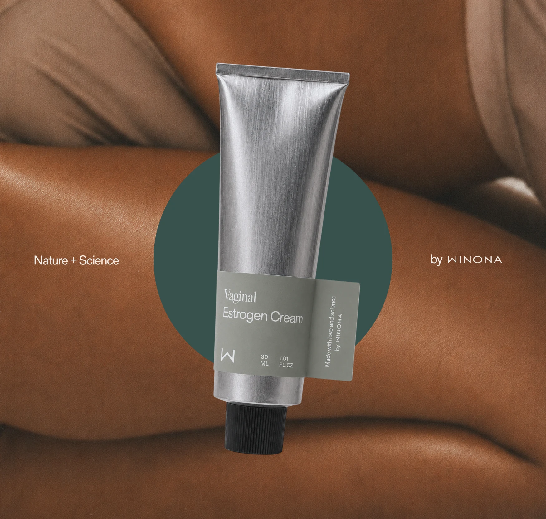 Winona Vaginal Estrogen Cream on a soft chair.