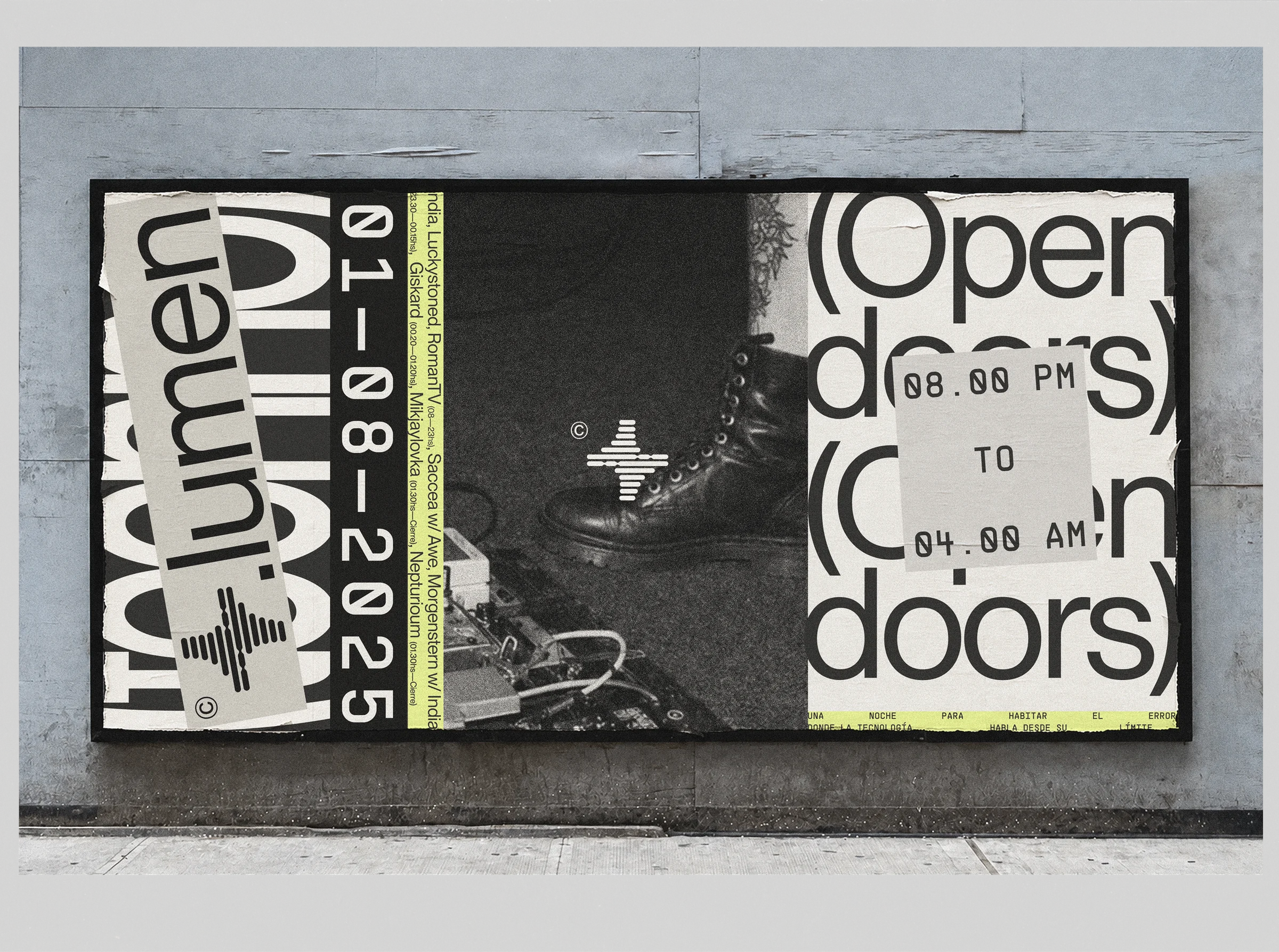 Large Lumen event poster installed on a concrete wall.
